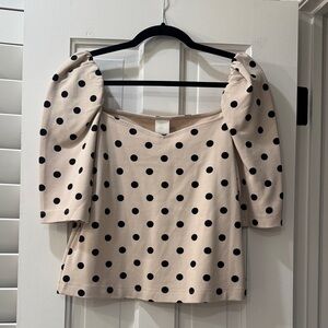 H&M Cream Polka Dot Blouse with Puff Sleeves